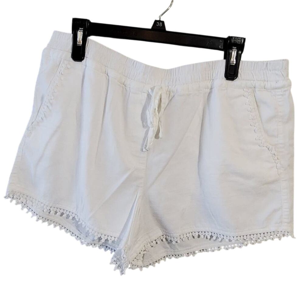 LOFT Outlet White Crochet Lace Trim Drawstring Elastic Waist Shorts Large